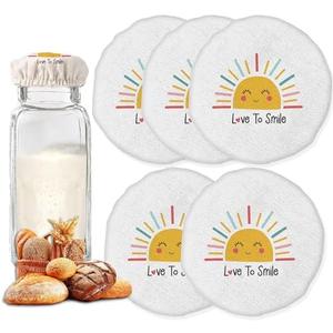 Sourdough Starter Jar Cover, Sun Smile Cloth Covers for Sourdough Bread, Reusable Sewn Sourdough Proofing Cloth Cap for 3-4 Inch Jar Mouth Baking Supplies