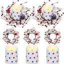 Yunlly 3 Set Mini Patriotic Candle Rings Wreaths with Flameless Pillar Candles 3 Inch Red White Blue Star Mixed Berries Pip Berry Wreaths for Veterans Day 4th of July Memorial Tabletop Decor