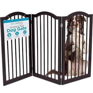INTERNET'S BEST Arched Top Dog Gate | 3 Panel, 36" H Wooden Pet Barrier for Dogs or Cats | Freestanding Folding Room Divider for Doorways, Hallways, Stairs, and Porch | Portable, Extra Wide | Espresso
