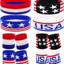 4 Sets American Flag Sports Headband and Wristband Striped Sweatband Headband and Wristband Set 4th of July Sports Sweatbands for Running, Basketball, Exercise