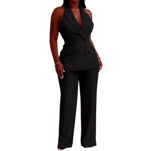 Women 2 Piece Suit Set Sleeveless Casual Business Pants Suiting Two Piece Outfit Professional Office Work Pantsuits Set,medium