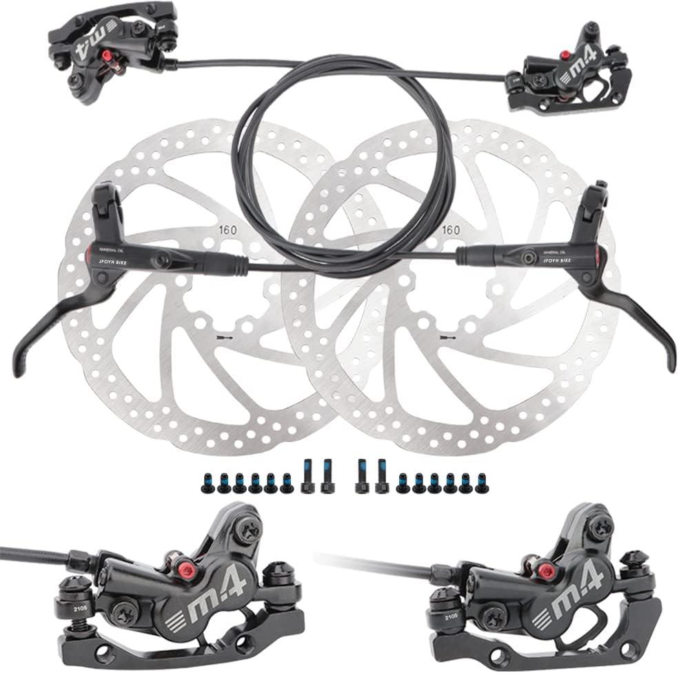 JFOYH 4-Piston MTB Hydraulic Brake Set with 160mm Floating Disc Rotors, Front and Rear Hydraulic Disc Brake Kit For MTB(Pre-bled, Included Original Pads)