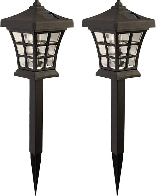 Crosslight Solar Powered Pathway Lights (2 Pack) - Pagoda Outdoor LED Lights, Waterproof for Garden, Yard, Patio, Lawn, Walkway - Decorative Ground Stake Lighting | Warm White