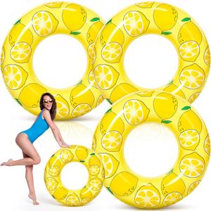 Arrowbash Large Swim Ring for Adults 39.37 Inches Inflatable Pool Floats Single Sided Print Pool Inner Tube Swim Ring Floaties for Adults Summer Swimming Beach Party Supplies, 3, Lemon
