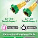 2ft Short Garden Leader Hose with Female to Female Connector - 435psi Leakproof Kink Free Stainless Steel Water Hose Extension for Outdoor Yard Hoses Reel Cart