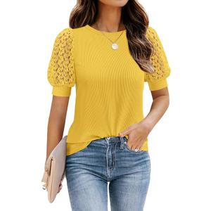 DOROSE Women's Puff Sleeve Tops Lace Casual Loose Summer Blouses T Shirt 2XL