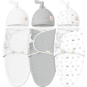 KeaBabies 3-Pack Swaddles for Newborns, Girls, Boys with Hats - Organic Soft Baby Sleep Sacks, Breathable Baby Swaddle 3-6 Months Beanies Set, Premie Infant Sleep Sack 0-3 Months (Nordic)