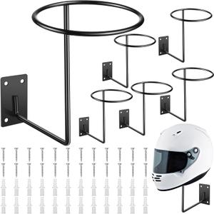 Potchen 6 Pack Helmet Hanger Wall Mount Motorcycle Helmet Rack Metal Ball Holder for Basketball Volleyball Football Multifunctional Display Hook Stand for Cap Hat Wig Riding Jacket Coat