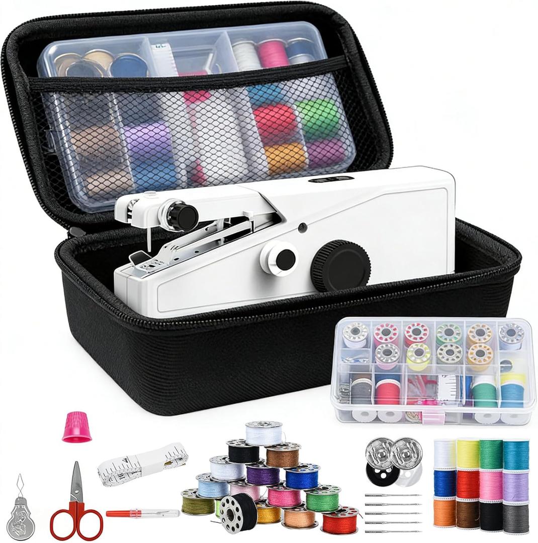 Handheld Sewing Machine for Beginners Adults, Portable & Cordless Mini Sewing Machine Kit, Easy One-Speed Electric Stitching for DIY Quick Repair, Home Travel Mending Tool with Accessories