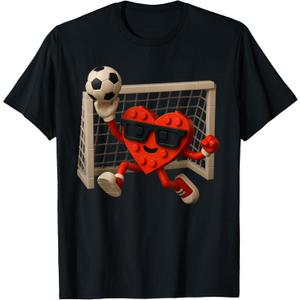 Goalie Valentines Day Soccer Heart Building Brick Boys Kids T-Shirt (Large,Black)