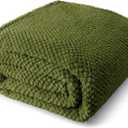 Whale Flotilla Twin Size Fuzzy Fleece Blanket, Fluffy Warm Soft Jacquard Bed Blankets for All Season, Lightweight and Cozy, 60x80 Inch, Olive