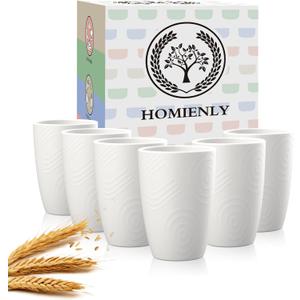 2 x Homienly Kitchen Cups 12 OZ Wheat Straw Drinking GlassesUnbreakable, Lightweight & Reusable Alternative to Plastic Cups,Dishwasher Safe Cups for Kitchen & Outdoor Use (White, 6 PCS)