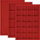 Rocutus Jewelry Trays,3 Pack Stackable Velvet Jewelry Organizer Tray Drawer Jewelry Storage Tray,Divided Ring Organizer Tray for Earrings, Necklaces, Bracelets,13.8"x9.5"x1.2" (Red)