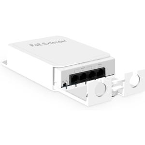 MokerLink Outdoor 4 Port PoE Switch/Extender, IEEE 802.3 af/at PoE Repeater, 10/100Mbps, 1 PoE in 3 PoE Out, Wall Mount Waterproof POE Passthrough Switch