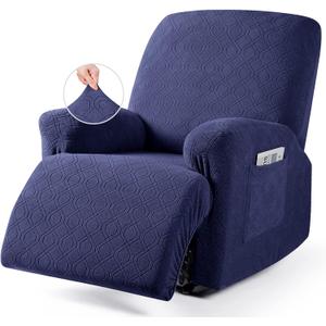 VANSOFY Oversized Recliner Chair Cover, 4-Pieces Stretch Recliner Covers for Recliner Chair Soft Reclining Chair Slipcover Jacquard Pattern Furniture Protector for Dogs Cats(Navy Blue) (1 Seater--X Large)