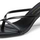 DREAM PAIRS Kitten Heels for Women Flip Flops Slip on Low Heels Open Square Toe Thong Heeled Strappy Sandals Slides Comfortable Dress Shoes, Size 9.5, Black, DWUMFF2503