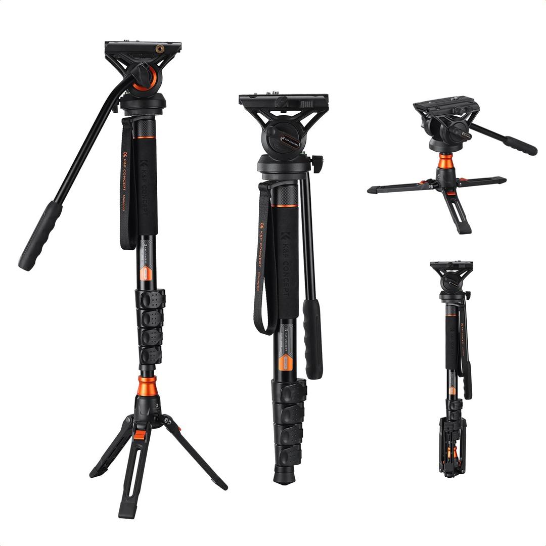 K&F CONCEPT Camera Monopod with Fluid Head and Tripod Base 70.5"
