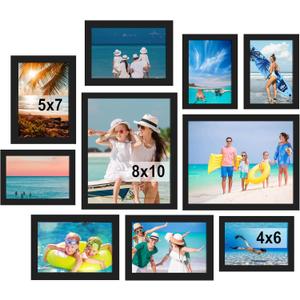 BESCRCL 10 Pack Picture Frames Collage Wall Decor, Gallery Wall Frame Set for Tabletop or Wall Mounting Display, Multi Size with Two 8x10, Four 5x7, and Four 4x6 Photo Frames, Black