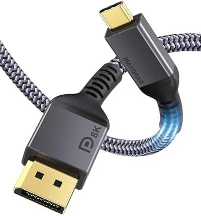 Maxonar USB C to DisplayPort VESA Certified, 8K 60Hz Non-Bidirectional Type C to DP Cable 6.6FT/2M(4K 60Hz 144Hz 120Hz) 32.4Gbps 1.4 HBR3 Alt Mode Video Adapter for iM1 MacBook Pro Mac mini, XPS 15
