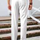 Runcati Mens Casual Pants Elastic Waist Lightweight Loose Fit Pleated Slacks Summer Beach Yoga Trousers (White)