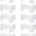 10-Pack White Tablecloths for Rectangle Tables, 70 x 120 Inches, Stain-Resistant Polyester Fabric for 6 Foot Tables - Washable Table Covers for Weddings, Banquets, Birthday Parties, Events
