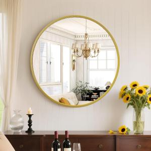 NEWBULIG Round Bathroom Mirror for Over Sink, 20 Inch Wall Mount Vanity Circle Mirror with Matte Metal Framed, Decor for Bathroom, Entryway, Bedroom, Gold