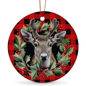 Reindeer Ornaments for Christmas Tree, 1Pcs Ceramic Christmas Ornaments Red, Christmas Tree Hanging Decor