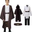 Kids Cosplay Outfit Costume Cloak Robe Tunic Hooded Uniform Black and Brown Halloween (Large)