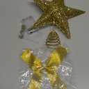 Sumind 9.8 x 11.8 Inch Christmas Star Tree Topper Glittered Star Metal Plug in Treetop Ornaments with Bow and 30 LED String Light for Christmas Tree Indoor Holiday Party Decoration(Gold)