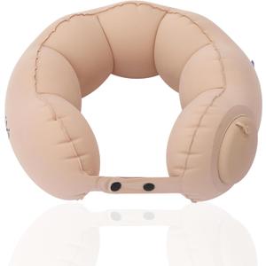 Inflatable Neck Pillow for Travel  Lightweight Hand-Pump Air Cushion for Airplane, Car, Train & Office Napping  Portable Compact Neck Support Pillow (Beige)
