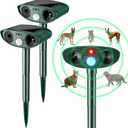 Ultrasonic Animal Repellent Outdoor Solar Powered Repeller Cat Dog Deer Deterrent Waterproof Motion Sensor Deterrent for Yard Garden Rabbit Squirrels Fox Pest(Green,2 Pieces)