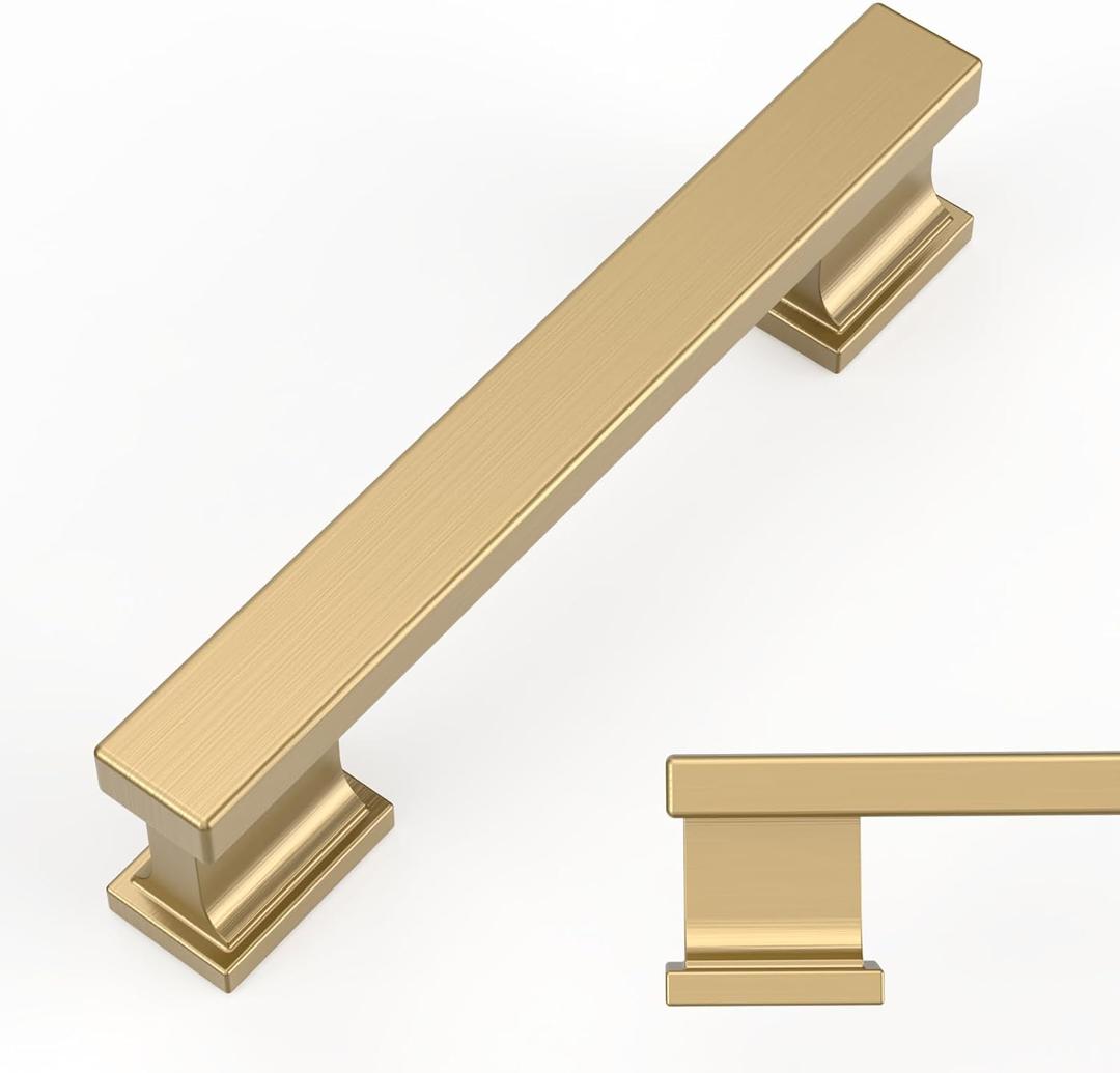 Amerdeco 10 Pack Champagne Bronze Cabinet Pulls 3-3/4 Inch(96mm) Hole Center Drawer Pulls Cabinet Hardware Kitchen Cabinet Handles for Bathroom Dresser Pulls ZH00013