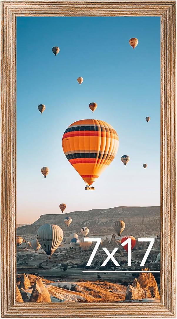 JCJMY 7x17 Picture Frame Rustic Brown for Poster Photo Picture, Horizontal and Vertical Formats for Wall Hanging, 7 x 17 Wall Gallery Poster Photo Frame for 7 by 17 Photos Posters, Rustic Brown