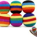 6PCS Handmade Knitted Hackys, Multicolor Geometric Crochet Footbags, Portable Soft Juggling Balls for Adults Beginners, Handwoven Toss Game Balls for Coordination Training and Party Games