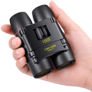 POLDR 12X25 Small Pocket Binoculars Compact Adults,Mini Kids Binoculars Boys for Bird Watching,Concert Theater Opera (Black)