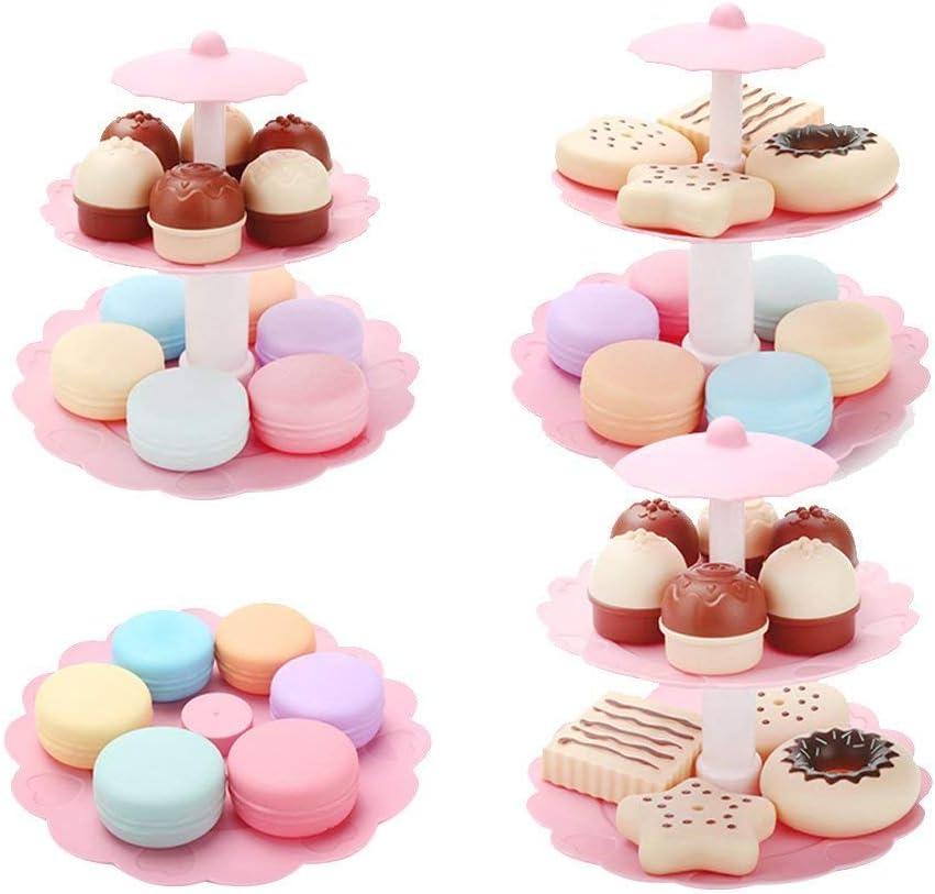Food Pretend Play Toy Set Sweet Treats 3-Tier Colorful Cookies Desserts Tower for Kids