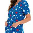 Roshop 4th of July Scrub Tops Women V-Neck Short Sleeve Holiday Themed Patriotic Scrubs L