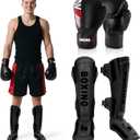 Kickboxing Shin Guards Muay Thai Shin Pads with 16 OZ Boxing Gloves, Adjustable Leg Guards with Instep Protection Shinguards with Workout Gloves Martial Arts Training Equipment for MMA Training L