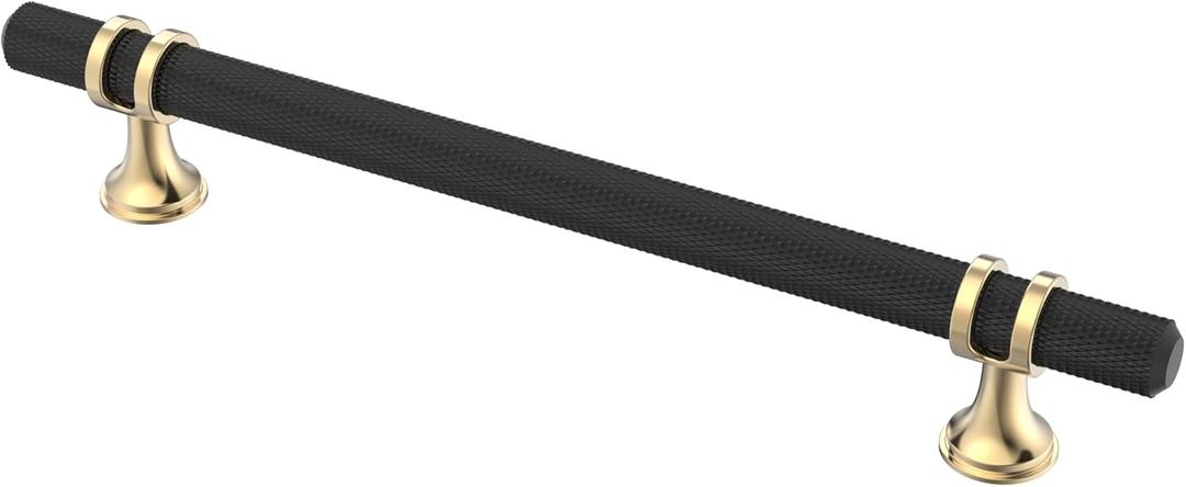 Alzassbg 10 Pack Black and Gold Cabinet Pulls, 6-1/4 Inch(160mm) Hole Centers Kitchen Hardware Knurled Cabinet Handles for Cabinets and Drawers AL3087KGP-MB