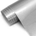 Carbon Fiber Vinyl Wrap for Cars, 6D High Gloss Car Wrap Vinyl Roll with Air Release, PVC Self Adhesive Auto Sticker Decal Interior Exterior (Silver, 1ft x 5ft)