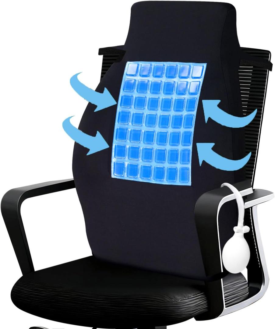 Adjustable Air Bag Lumbar Support Pillow for Office Chair with Cooling Gel - Adjustable Lumbar Support Height Back Support Pillow for Lower Back Pain Relief, Keep Your Back Cool And Dry, Black