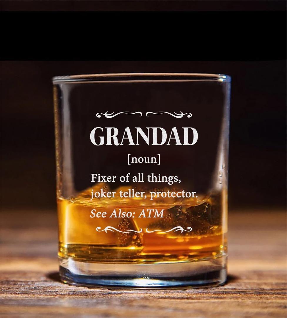 Grandad Definition Whiskey Glass - Grandad Whiskey Glass - Father's Day Gift - Whiskey Gifts For Him - Pregnancy Reveal Gift - Birthday Day Gift For Grandad - Gift For Husband, 11oz, Transparent