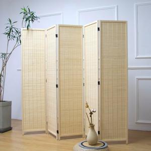 5 Panel Bamboo Room Divider  5.6 ft Tall Folding Privacy Screen, Natural Beige Freestanding Room Partition Wall for Home Office (67" x 76.75", 5-Panel)