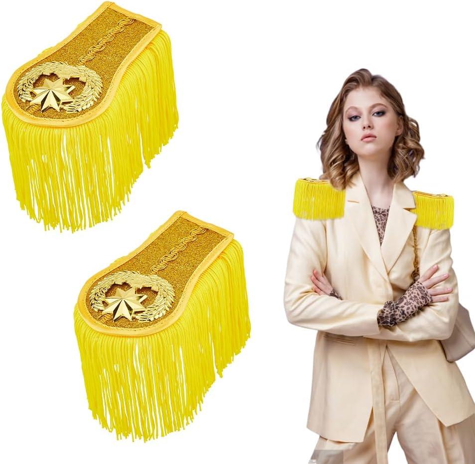 SUPERFINDINGS 1 Pair 2Pcs Gold Fringe Epaulettes Honor Guard Fringe Epaulet Orchestra Uniforms Shoulder Epaulettes Clothes Accessories for Halloween Cosplay Carnival Dress Up