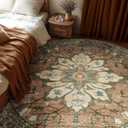 Area Rugs 6ft Washable Non-Slip, Floral Vintage Distress Print Pattern Medallion Carpet for Living Room Bedroom Dining Room, Brick Red Rust Neutral Brown Burnt Orange