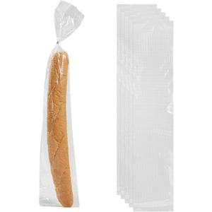 Restaurantware Bag Tek 28 Inch x 6 Inch Bread Bags 250 With Wicket Dispenser Bread Loaf Bags - Micro Perforated Freezer Safe Clear Plastic Baguette Bags Disposable