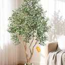 7 FT Tall Faux Olive Tree, Look Real Fake Olive Tree with 4 Natural Thick Trunks & Weighted Pot, Olive Trees Artificial Indoor with Lusher & Fuller Leaves for Indoor Home Office Living Room Outdoor