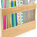 Wooden Straw Holder Straw Organizer Straws Storage Container with 4 Pcs Double Sided Adhesive Tape for Kitchen Counter