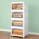 Wise Oannes 4 Tier Storage Bins with Lids, 23QT Stackable Closet Organizers and Storage with Wheels, Collapsible Storage Boxes, Foldable Plastic Storage Containers for Home,Office, Dorm Room
