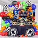 145Pcs Monster Truck Birthday Decorations Machines Party Decoration with Truck Theme Balloon Garland Arch Kit Wheel Foil Balloon Backdrop Cake Topper Baby Shower Truck Birthday Supplies for Boys